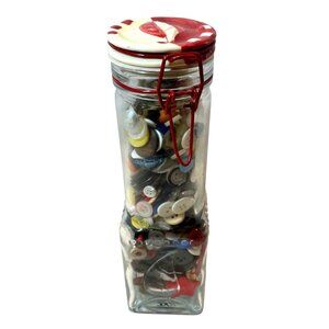 Vintage Glass Jar With Red Clamp Lid & Mixed Buttons